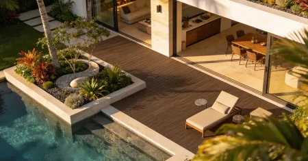 desain landscape modern material decking