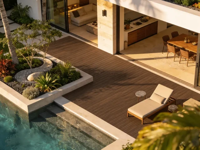 desain landscape modern material decking